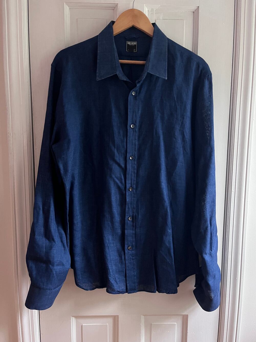 Todd Snyder Linen Shirt XL Indigo Denim Blue Made in Portugal Long Sleeve 24x30